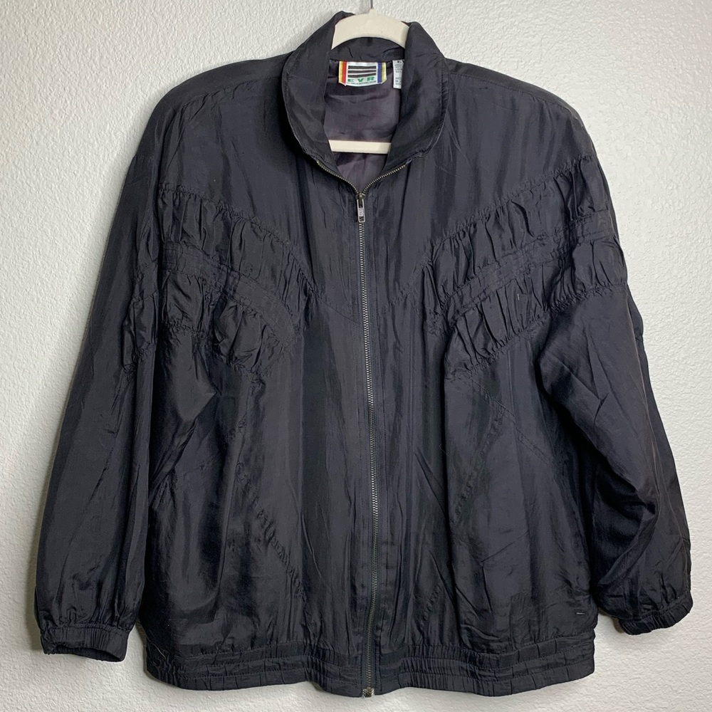 Vintage EVR Black 100% Silk Full Zip Windbreaker M